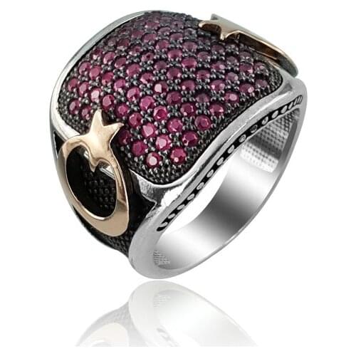 925 Silver Classic Moon and Star Covered English Ethnic Rings for Man