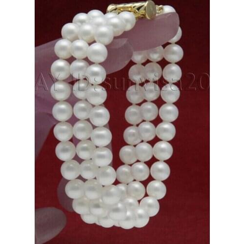 FREE shipping>>>> s157 2015 new AAA+ beautiful 3 rows 8-9mm white freshwater pearls bracelets