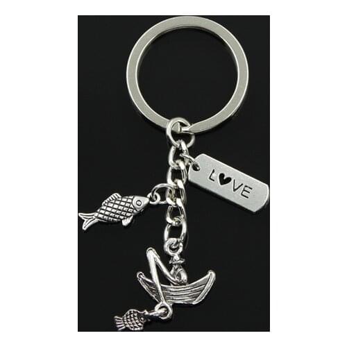 Key Chain Keychain Jewelry Silver Color Fisherman Boat Love Fishing Fish Pendant