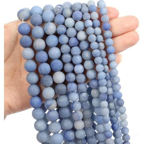 Natural Stone Beads Frosted Blue Aventurine Round Loose Beads for Jewelry Making Needlework Bracelet DIY 4/6/8/10/12 MM