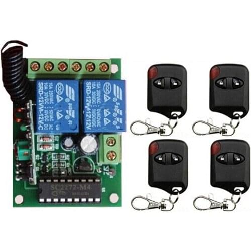 DC12V 2CH Wireless Remote Control Switch System teleswitch 1*Receiver + 4 *cat eye Transmitters for Appliances Gate Garage Door