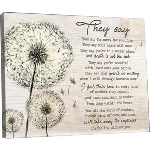 Rustic Dandelion Floral Canvas Painting Ivory White Wood Background Inspiration Motivation They Say Death Is not The End Prints