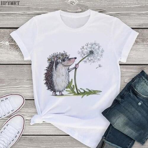 T-shirt Hedgehog and Dandelion Printed Top T Shirt Fashion Casual Short-sleeved Tshirt Summer Female Harajuku Womens Oversized
