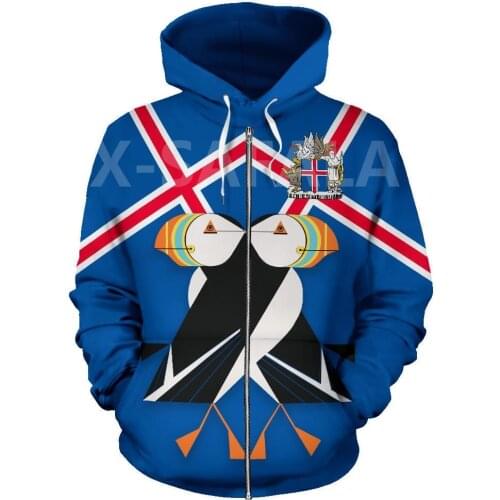 X-Safala Island Viking Flag Puffin 3D All Printed Hoodie Man Women Harajuku Outwear Zipper Pullover Sweatshirt Casual Jacket
