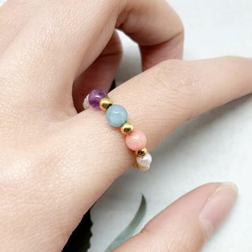 Freshwater Pearl Beads Rings for Women Retro Handmade Adjustable Colorful Natural Stone Chrismas Gift Rings Party Gift