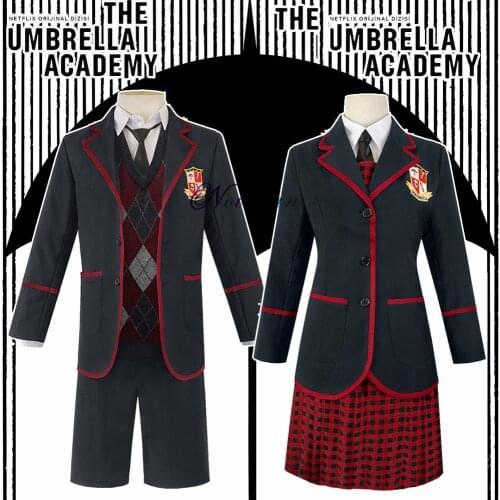 New Comics The Umbrella Academy Cosplay Costume Men Woman Anime College School Uniform Jacket+Shirt+Dress