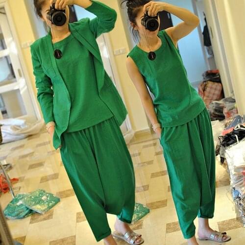 3 piece set womenSuit female spring and autumn new fashion European style solid color harem pants suit