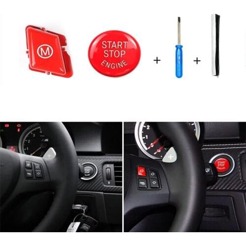 Red Car Steering Wheel M Start Stop Switch Button Trim Cover For BMW E90 E92 E93 M3 Sport Auto Accessories