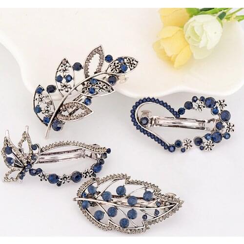Fashion Barrettes Crystal Rhinestones Alloy Hairpins Cute Black Bow Star Tree Leaf Hair Clip For Women Girl Hairwear Accessories