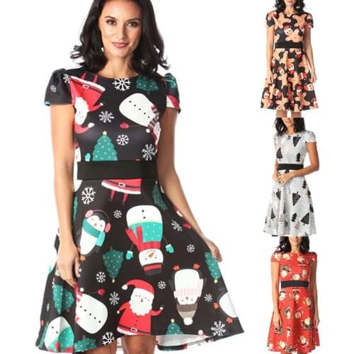 New Fashion Women Christmas Dress Casual Snowflake Pinup Vestidos Evening Party Dresses Retro Vintage Female Swing Xmas Dress