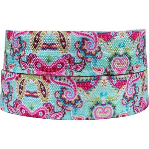 Wholesale paisley flower printed fold over elastic, 5/8" floral foe ribbon for hair ties
