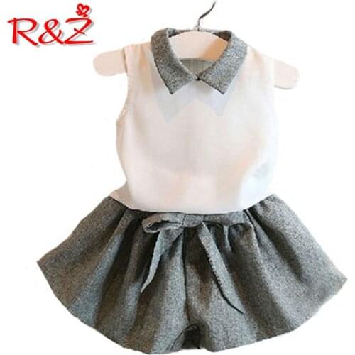 R&Z 2019 Summer Small Fragrance Girls Chiffon Vest Bow Shorts Two-piece Childrens Set
