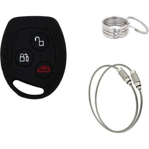 Muchkey Silicone 3 Button Flip Remote Key case+Key chain 150mm 2pcs+Key Ring 30mm 5pcs For Ford