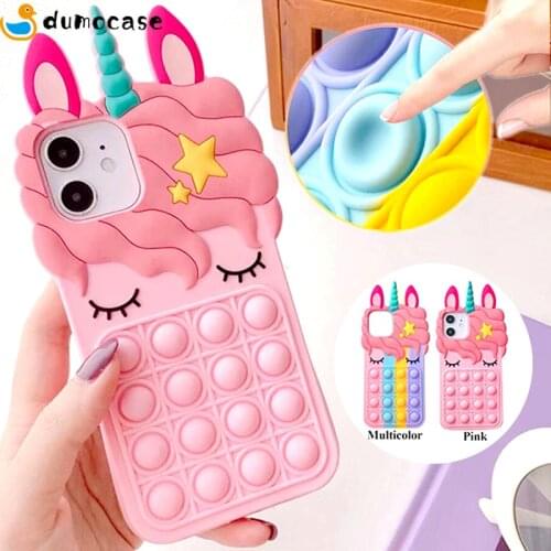 For Samsung Galaxy S21 Ultra Plus A51 A71 A30 A21 A32 A52 Silicone Soft Case Pop Fidget Toys Push Bubble Cartoon Unicorn Funda