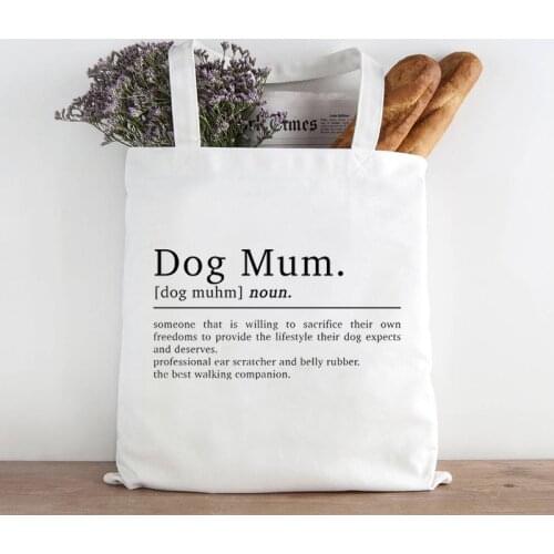 Dog Mum Tote Bag Definition Print Dog Owner Gifts Pet Prints Bag Dog Art Prints Student Book Bags Reusable Cute Bags