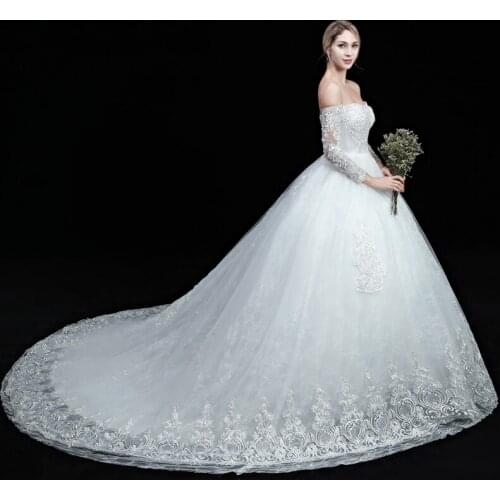 Real Images New Wedding Gowns Long Sleeves Lace Edge Sequined Custom Sizes Beads White Ivory Fashion Wedding Dress