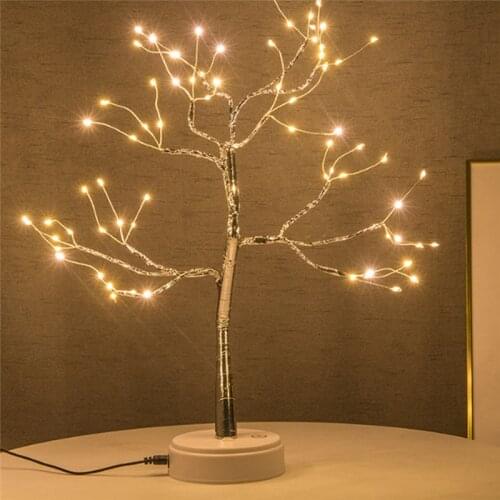 Led Light DIY Bonsai Style Copper Wire Holiday USB Charging Night Light Firework Touch Switch Control Tree Shape