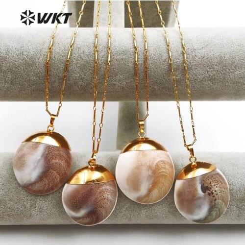WT-JN026 New arrivals! Wholesale natural shell necklaces fantastic shell charm with 18inch gold color chain for lady girl making