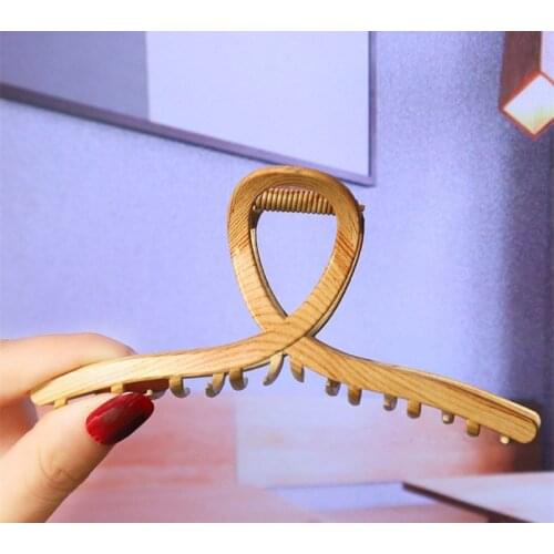 New Fashion Large Metal Wood Grain Color Blue and White Porcelain HairClaw Barrettes Hairpin for Women Girl Accessories Headwear