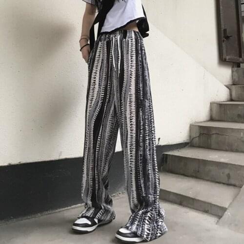 Womens Korean Fashion Trends Striped Pants for 2021 Summer Drape Clothing Girls Gothic Streetwear High Waisted Wide Leg Trousers