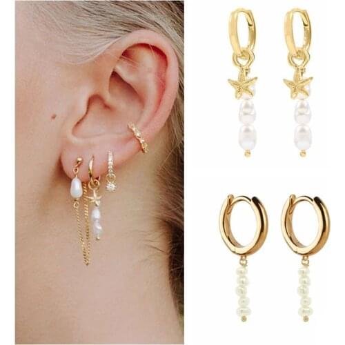 Aide Long Tassel Simulated Pearl Beads Drop Earrings 925 Sterling Silver Starfish Pendant Earrings for Women Gift Party Jewelry
