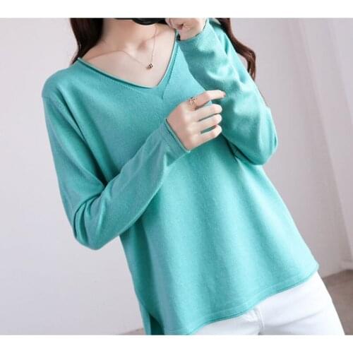 Knitted sweater long-sleeved ladies new candy-colored V-neck loose fashion comfortable skin-friendly spring autumn sweaters D252