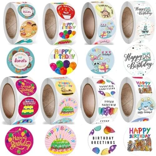 1.5inch 100-500pcs Cute Happy Birthday Handmad Party Sticker Sealing Sticker DIY Gift Stickersdhesive Baking Sticker Stationery
