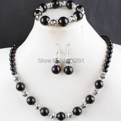 New Mix-Color Glass Imitation Pearl Round Bead Earrings Bracelet & Necklace 1 Set