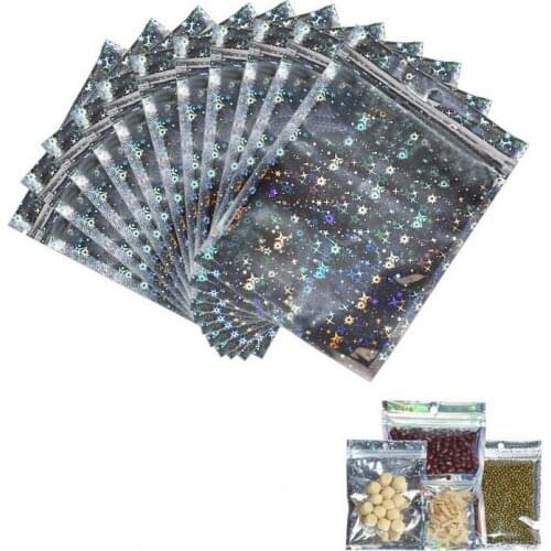 100Pcs Star laser Resealable Ziplock Bag Smell Proof Flat Packaging Pouch for Party Favor Food Candy Jewelry Lip Gloss