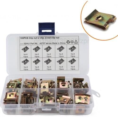 100 Boxed Color Zinc U-shaped Spring Nut, Leaf Spring Nut No.6