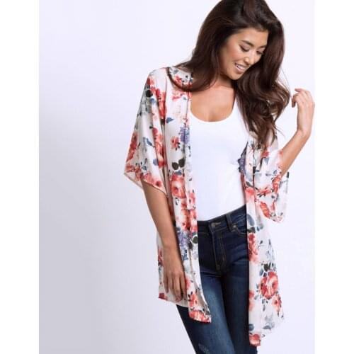 2021 New Kimono Womans Summer Chiffon Floral Print Long Blouses Women Beach Kimono Cardigan Chic Japanese Vintage Blouse
