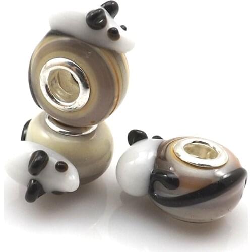 24pcs/lot White Mouse European Glass Beads Big Hole Charm Beads For Snake Chain Bracelet