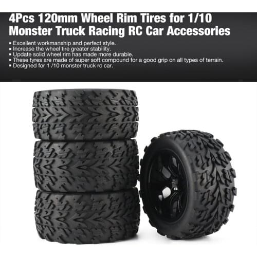 4PCS 125MM 1/10 Monster Truck Tire Rubber Rocks Tyres 12mm Wheel Hex for RC Crawler Axial Traxxas Tamiya Kyosho