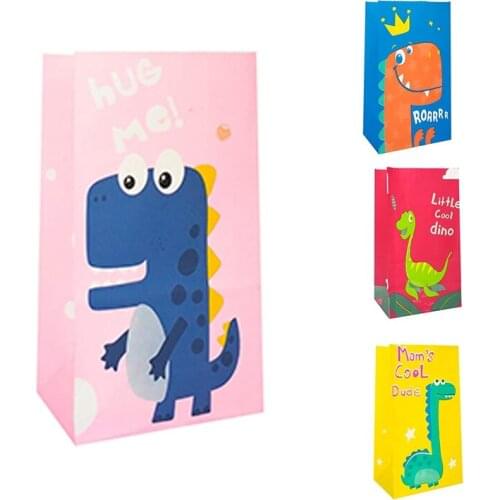 50Pcs Cartoon Dinosaur Candy Bag Little Cool Dino Porpcorn Bag Roar Jungle Dessert Bag Dinosaur Theme Party Gift Bag