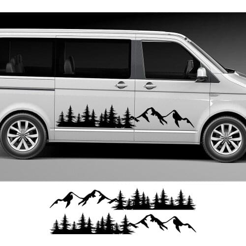 Auto Tree Mountain Forest Car Door Side Stickers For Volkswagen VW Multivan TRANSPORTER T5 T6 Toyota Elfa Accessories 200cm