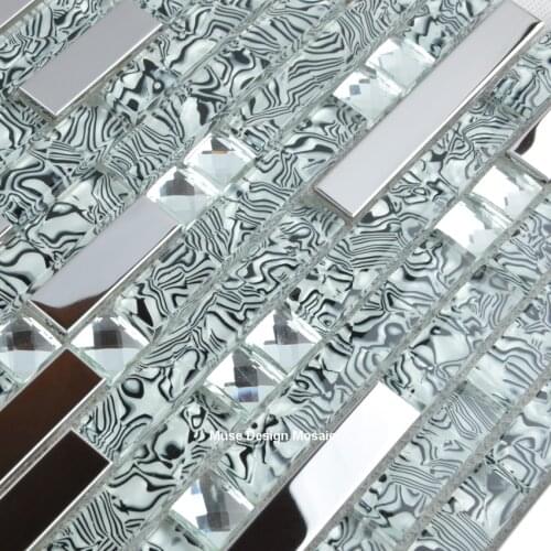 Interlocking Stainless Metal Crystal Glass Mosaic tile 13 Beveled Diamond mirror wallpaper kitchen backsplash bathroom wall deco