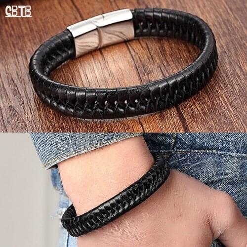 Black Leather Rope Bracelet Stainless Steel Cool Personality Simple Jewelry for Men and Women Buddha Bracelet Accessory Gift
