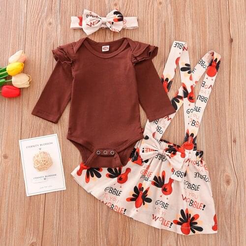 Kids Halloween Festive Clothing Infant Baby Girls Thanksgiving Romper Turkey Straped Skirts+headband Outfits Set Pour Enfants