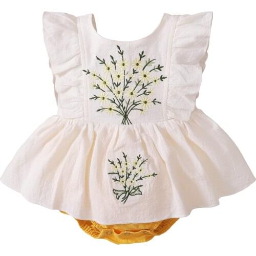 Baby Girl’s Rompers Bodysuit Sweet Ruffles Fly Sleeve Romper Fashion Flower Embroidery Backless Jumpsuits Children Clothes Girl