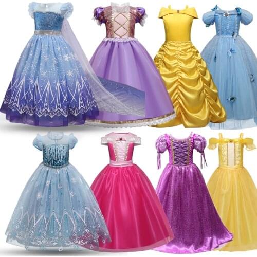 Kids Dress Up For Girls Halloween Cosplay Rapunzel Princess Costume Children Fancy Snow Queen Sequin Party Disfraz Disguise Robe