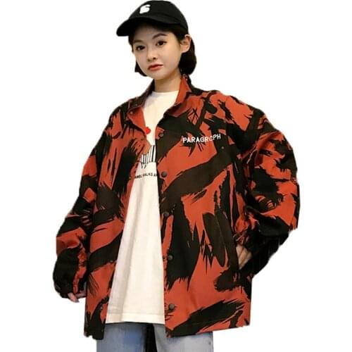 Two-sided Wearing Large Size Jacket Female 2019 Spring Autumn New Printing Loose Jacket Windbreaker Baseball Uniform Student C92