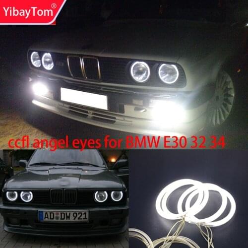 YibayTom WHITE 4pcs 120mm CCFL Headlight Halo Angel Demon Eyes Kit angel eyes light for BMW E30 E32 E34 1984-1990