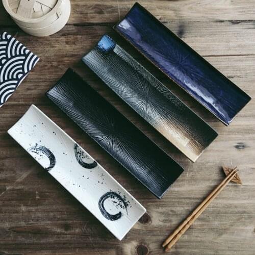 Sushi plate ceramic rectangular plate creative Japanese cuisine pastry plate hand-painted long sashimi plate saury plate