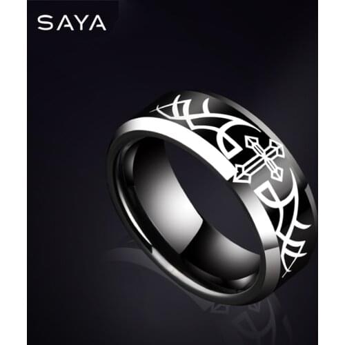 Tungsten Black Ring, Men Trendy Hip Hop Ring, Free Shipping, Engraving