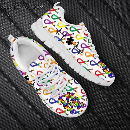 ELVISWORDS Awareness Ribbon Cancer Ribbon Clip Art Print Ladies Breathable Air Mesh Sneakers Non-ship Sneaker Flats for Woman