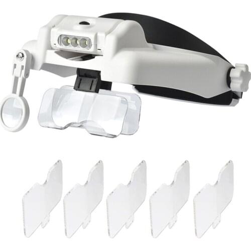 Headband Magnifier Multi-functional Loupe Led Head Mounted Magnifying Glass With 5 Replaceable Lenses Watchmaker Repair Tool
