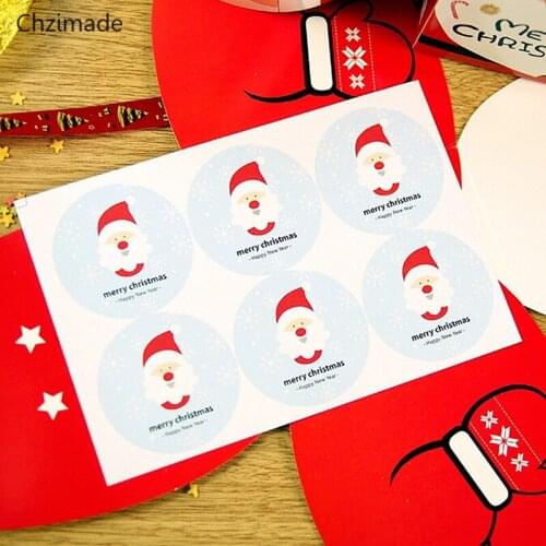 Lychee Life 60Pcs Santa Claus Merry Christmas Series Kraft Paper Sticker For Handmade Baking Products Gift Seal Sticker Label