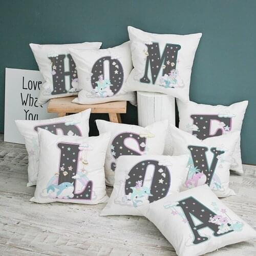Cute Cartoon Alphabet Print Dolphin Star Pillowcase Sofa Cushion Bedside Backrest Pillow Case Baby Room Pillow Covers Decorative