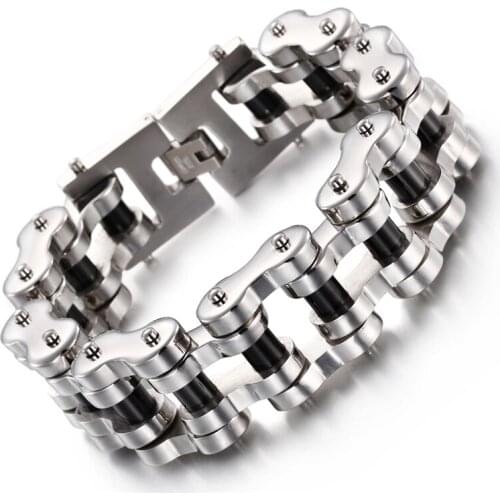 22mm wide Biker Black Motorcycle Chain Stainless Steel Mens Gothic Bracelet 8.66'' Heavy jewelry New Year Holiday Gifts