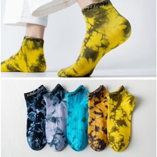 New Style Tie-dye Short Socks Men/Women Boat Sock Low Tube Alphabet Sox Color Trend Harajuku Street Skateboard Cotton Socks